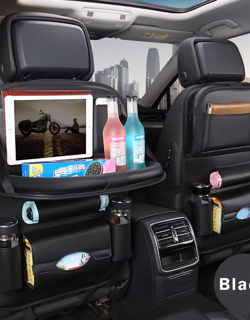 Load image into Gallery viewer, Car Seat Back Organizer PU Leather Auto Storage Bag with Foldable Table Tray Tablet Holder Tissue Box Pockets Cars Accessories
