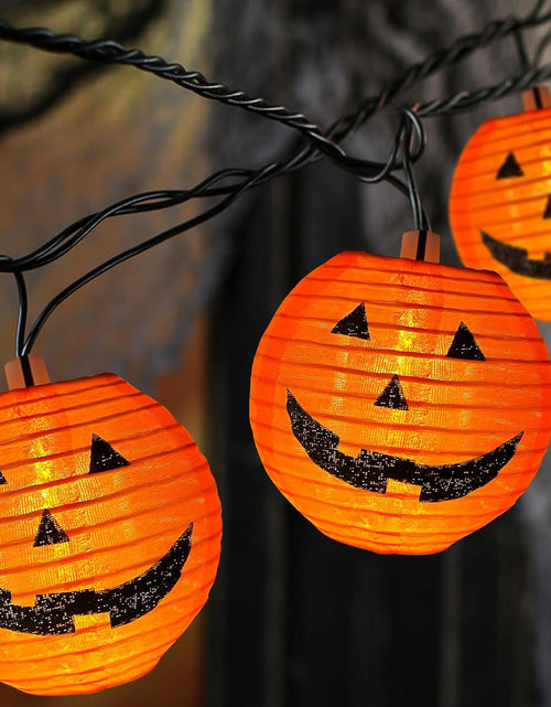 Load image into Gallery viewer, Halloween Pumpkin Lantern String Lights, 8.5Ft Orange Pumpkin String Lights with 10 Nylon Jack Smiling Face Lanterns, Halloween Lantern Lights for Indoor Outdoor Halloween Party Decor
