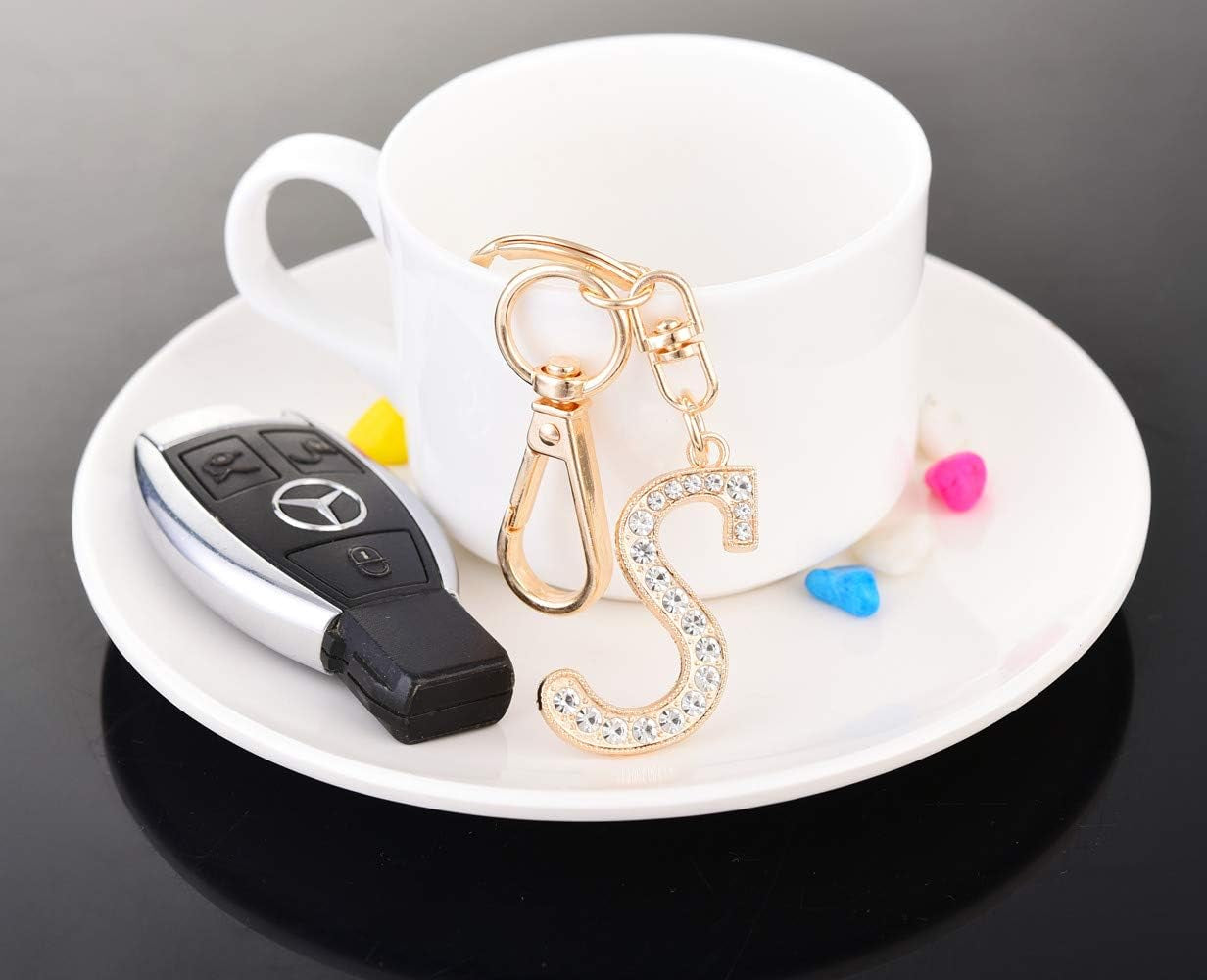 Keychain for Women Purse Charms for Handbags Crystal Alphabet Initial Letter Pendant with Key Ring