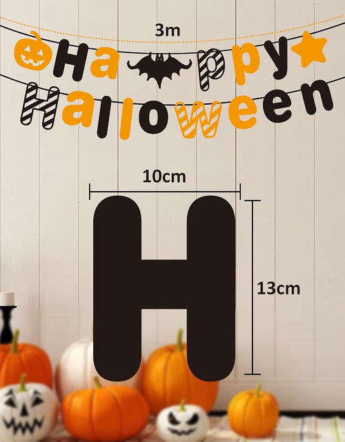 Load image into Gallery viewer, Orange Black Halloween Party Banner with Bat Pumpkin Sign Happy Halloween Letter Banner for Haunted Houses Doorways Home Outdoor Indoor Party Decorations
