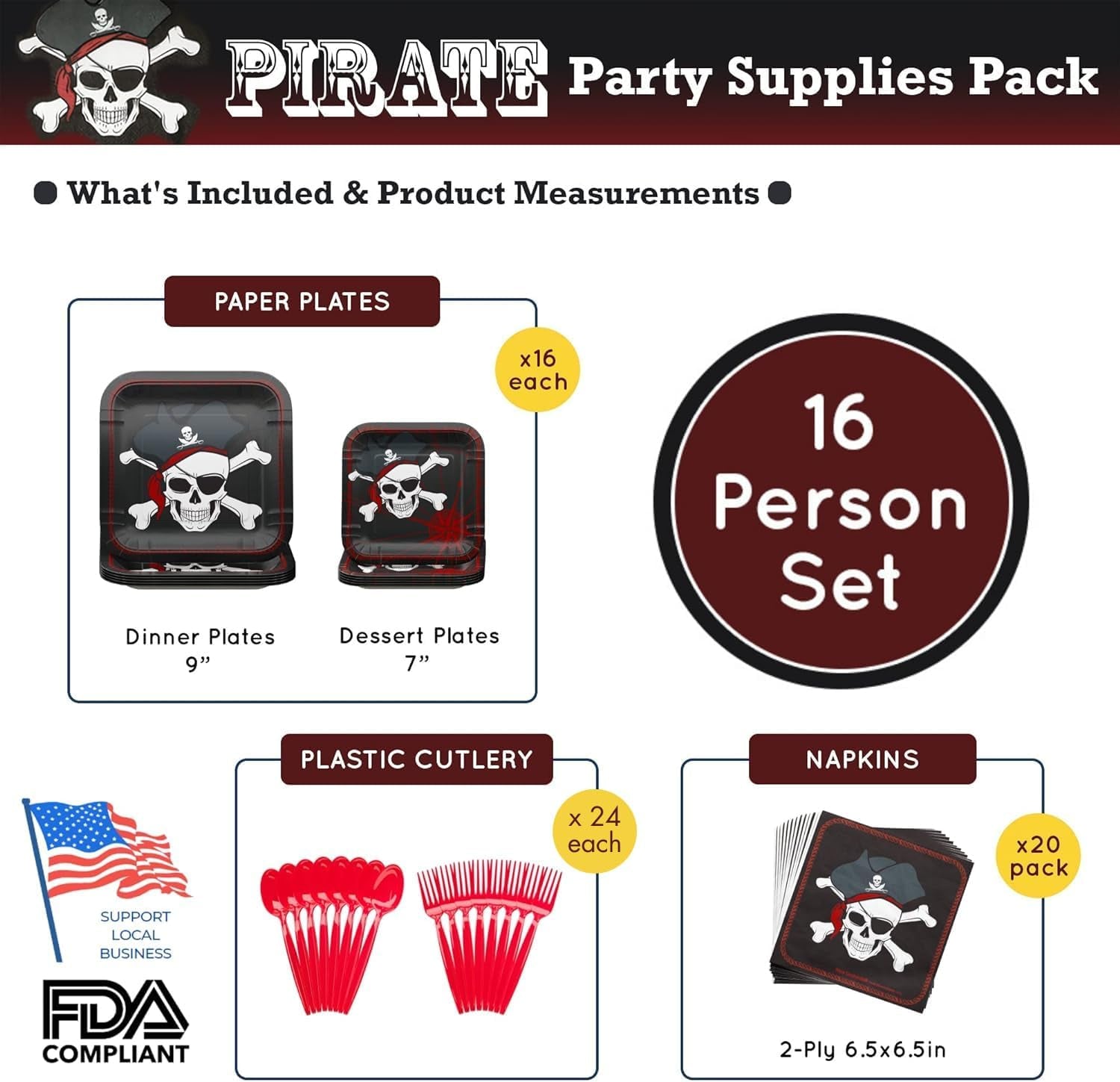 Pirate Party Supplies Pack (100 Pieces for 16 Guests) - Pirate Decorations, Pirate Party Decorations, Pirate Party, Pirate Birthday Party Supplies , Pirate Party Supplies ,