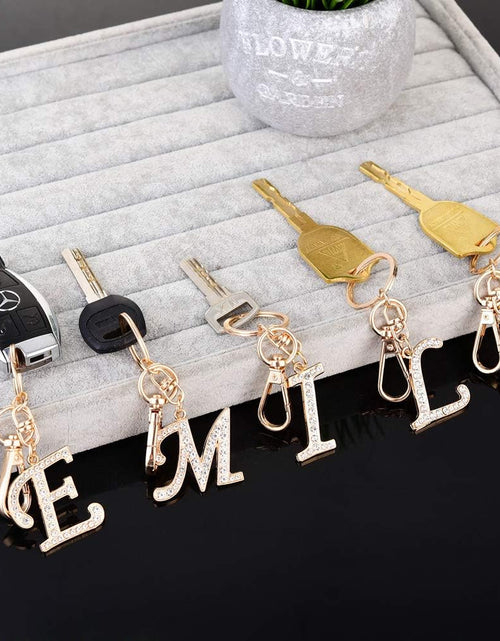 Load image into Gallery viewer, Keychain for Women Purse Charms for Handbags Crystal Alphabet Initial Letter Pendant with Key Ring
