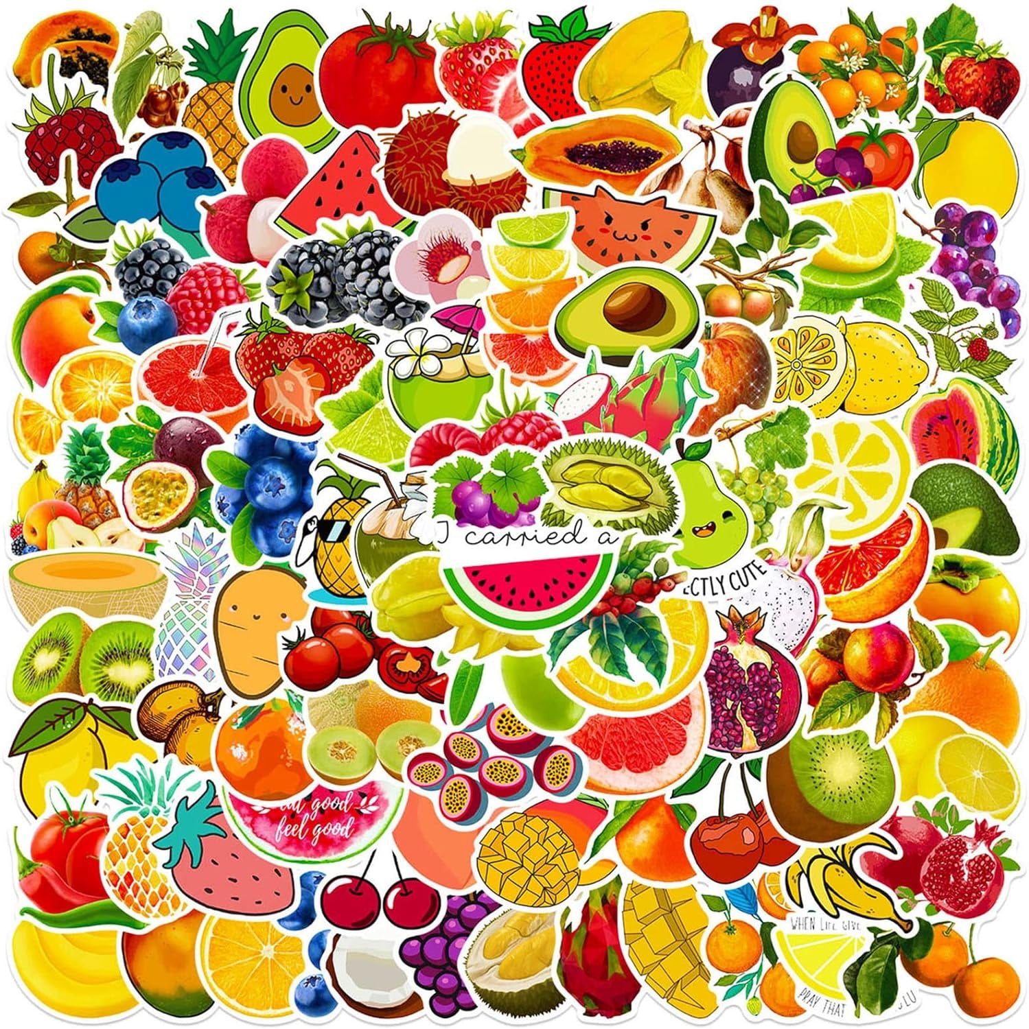 Fruit Stickers, 100 Pcs Cute Fruits Stickers for Kids, Colorful VSCO Waterproof Stickers for Water Bottle Scooter Luggage Laptop Skateboard, Fruits Sticker Bulk Holiday Gifts for Kids Teens Adults