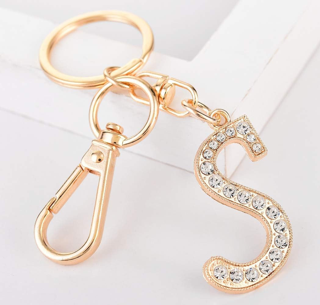 Keychain for Women Purse Charms for Handbags Crystal Alphabet Initial Letter Pendant with Key Ring