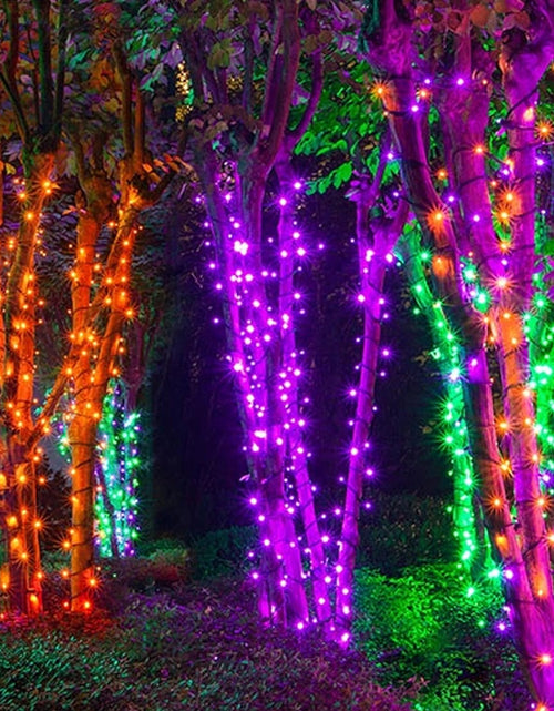 Load image into Gallery viewer, Halloween 300 LED String Lights, 100FT Connectable String Lights with 8 Lighting Modes, Halloween Decorations for Party Carnival Supplies, Indoor Outdoor Yard Garden Decor (Purple)
