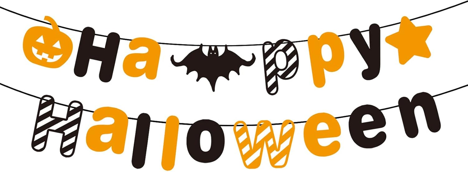 Orange Black Halloween Party Banner with Bat Pumpkin Sign Happy Halloween Letter Banner for Haunted Houses Doorways Home Outdoor Indoor Party Decorations