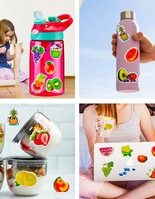 Load image into Gallery viewer, Fruit Stickers, 100 Pcs Cute Fruits Stickers for Kids, Colorful VSCO Waterproof Stickers for Water Bottle Scooter Luggage Laptop Skateboard, Fruits Sticker Bulk Holiday Gifts for Kids Teens Adults
