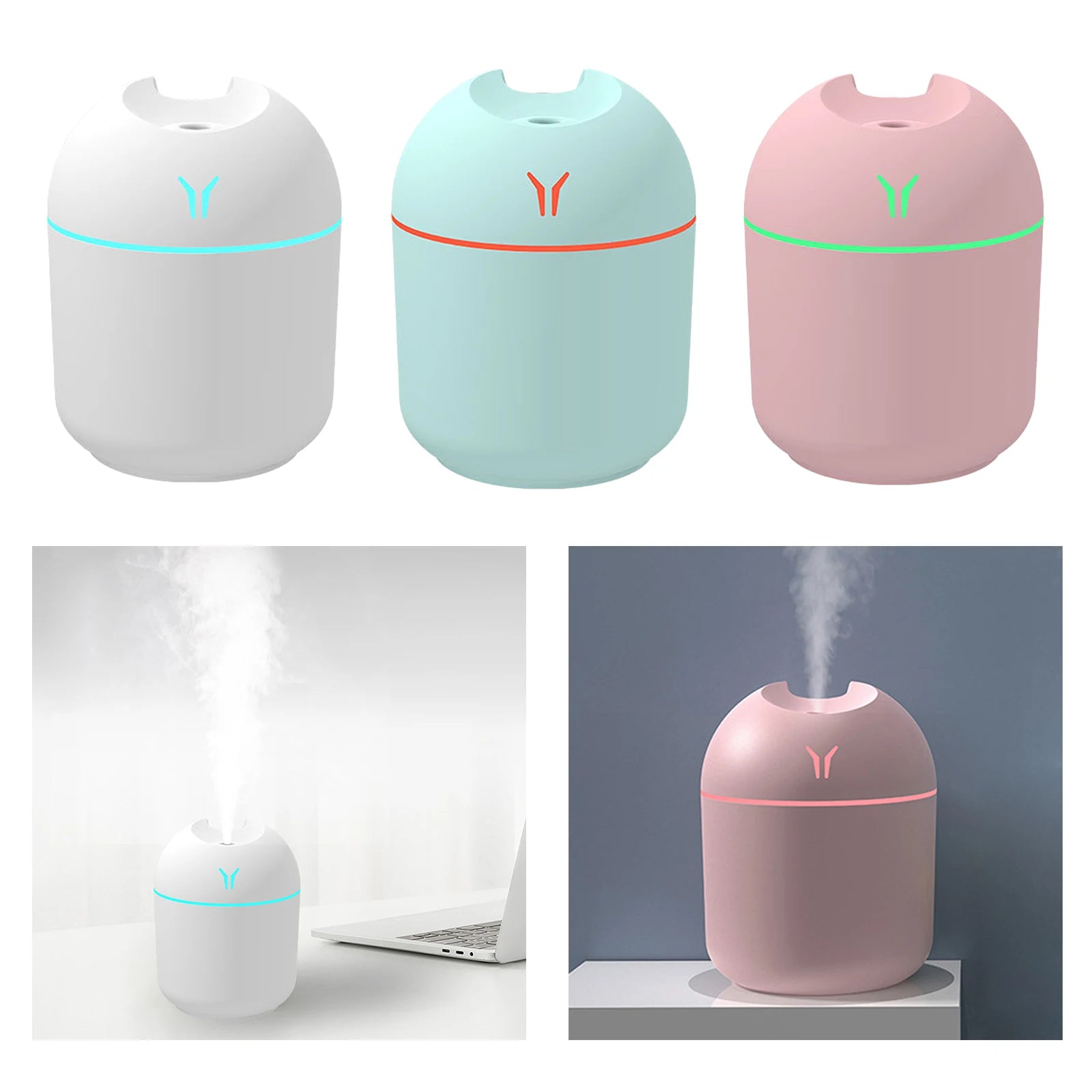 250Ml Car Air Humidifier Cool Mist Aroma Essential Oil Diffuser with LED Night Mini Air Purifier for Car Home Desktop